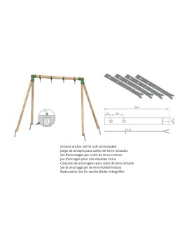 Columpio doble de madera cuadrada Masgames KARAI DELUXE Adultos (caucho y cuerdas)