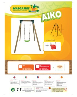 Columpio individual de madera cuadrada Masgames AIKO L + asiento bebé