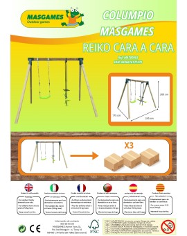 Columpio de madera cuadrada MASGAMES REIKO con balancín cara a cara