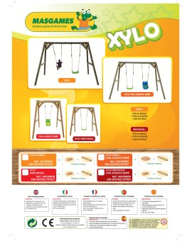 Columpio doble de madera cuadrada Masgames XYLO XL + asiento bebé