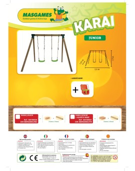 Columpio doble de madera cuadrada Masgames KARAI JUNIOR XL + asiento bebé