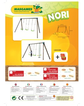 Columpio triple de madera cuadrada Masgames NORI XL + asiento bebé