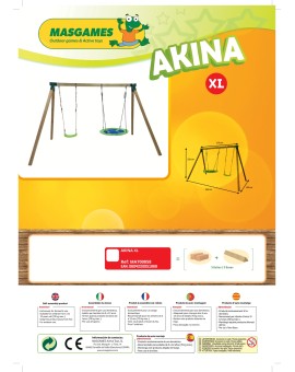 Columpio triple de madera cuadrada Masgames AKINA XL