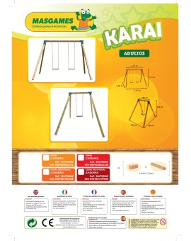 Columpio doble de madera cuadrada Masgames KARAI DELUXE Adultos (caucho y cuerdas)