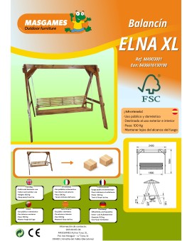 Balancín de jardín MASGAMES ELNA XL con techo de lona