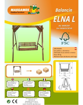 Balancín de jardín MASGAMES ELNA L con techo de lona