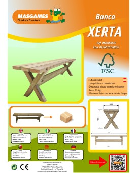 Banco de madera MASGAMES XERTA 180 cm