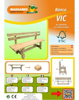 Banco de madera con respaldo MASGAMES VIC
