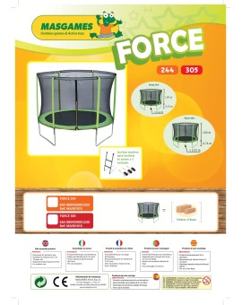 Cama elástica MASGAMES FORCE 244 con red protectora, escalera y anclajes