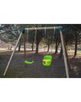 Columpio doble de madera cuadrada Masgames KARAI JUNIOR XL + asiento bebé