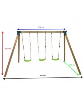 Columpio triple de madera cuadrada Masgames NORI XL