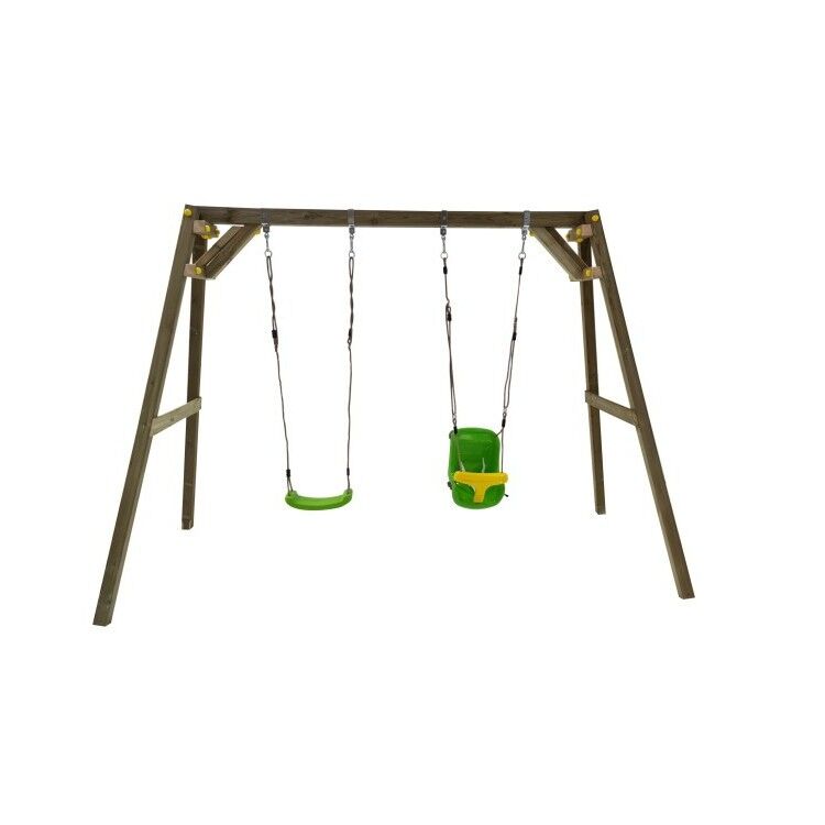 Columpio doble de madera cuadrada Masgames XYLO XL + asiento bebé