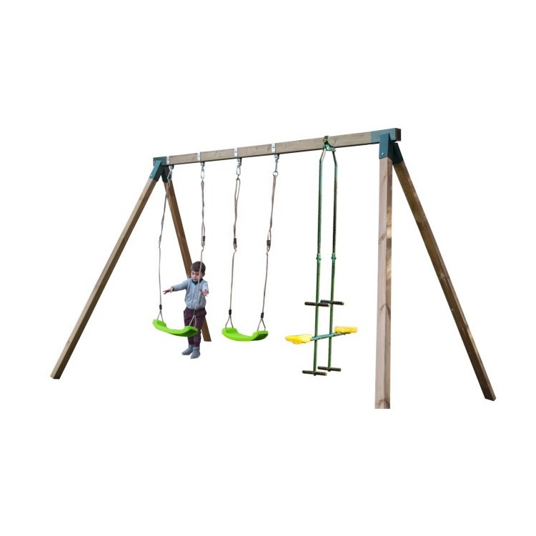 Columpio triple de madera cuadrada Masgames NORI XL + asiento cara a cara