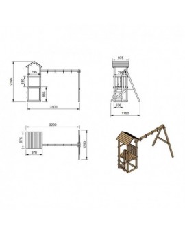 Parque infantil Masgames CARLIT M techo de madera con columpio doble