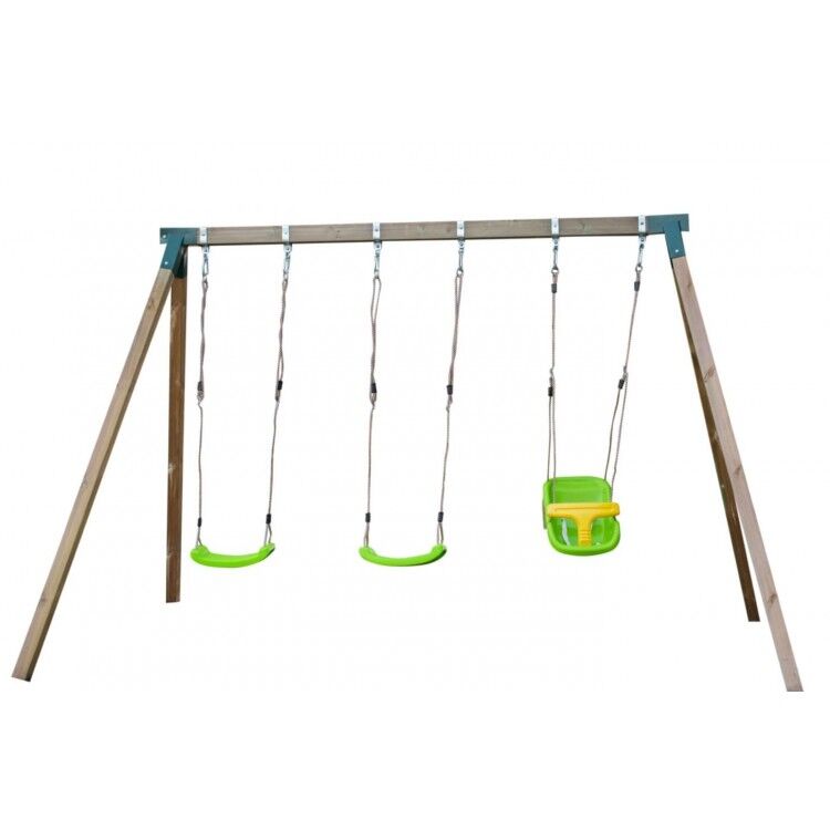 Columpio triple de madera cuadrada Masgames NORI XL + asiento bebé