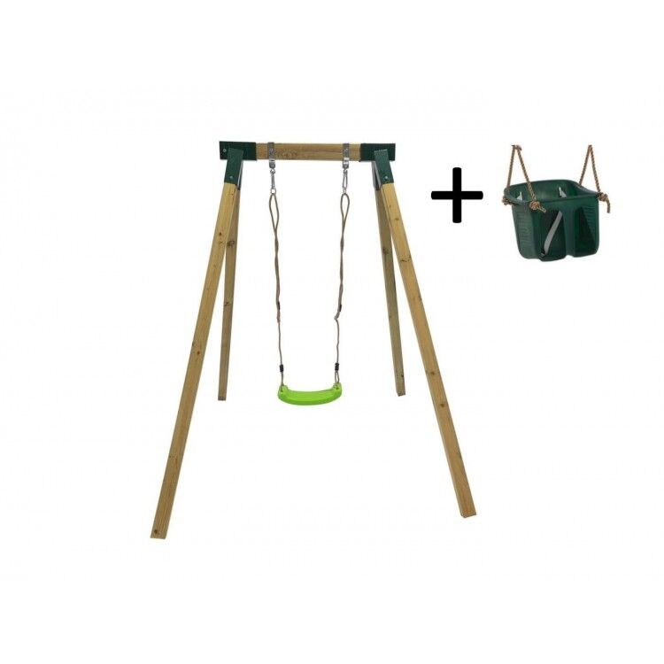 Columpio individual de madera cuadrada Masgames AIKO L + asiento bebé