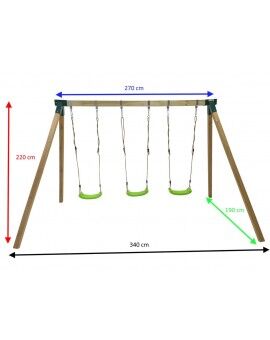 Columpio triple de madera cuadrada Masgames NORI XL + asiento cara a cara