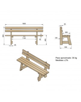 Banco de madera con respaldo MASGAMES VIC