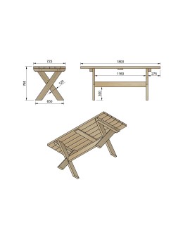 Mesa de madera XERTA con bancos con respaldo VIC