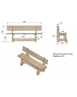 Mesa de madera XERTA con bancos con respaldo VIC