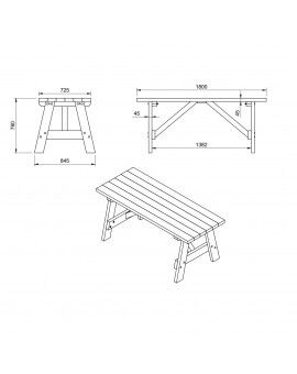 Mesa de madera ZURICH con bancos con respaldo VIC