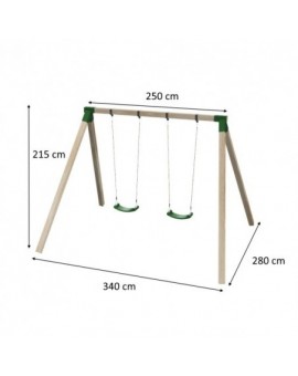 Columpio doble de madera cuadrada Masgames KARAI DELUXE Adultos (caucho y cuerdas)