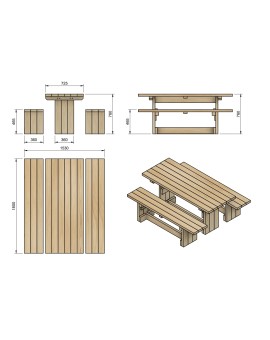 Mesa de picnic MASGAMES CALELLA con bancos independientes