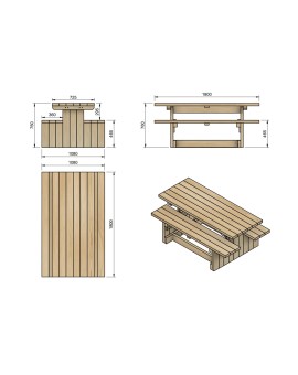 Mesa de picnic MASGAMES CALELLA con bancos independientes