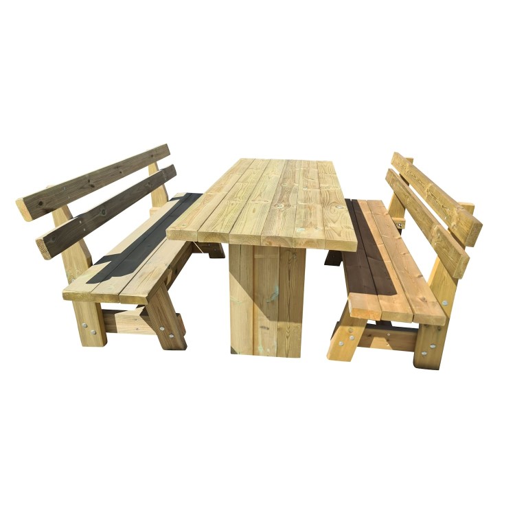 Mesa de madera de exterior MASGAMES CALELLA con bancos con respaldo MASGAMES VIC