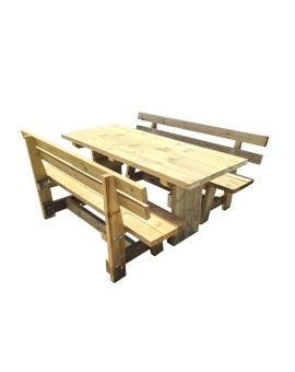 Mesa de madera de exterior MASGAMES CALELLA con bancos con respaldo MASGAMES VIC