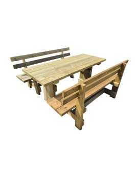 Mesa de madera de exterior MASGAMES CALELLA con bancos con respaldo MASGAMES VIC