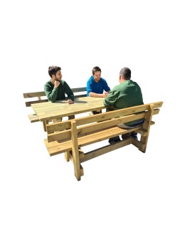 Mesa de madera de exterior MASGAMES CALELLA con bancos con respaldo MASGAMES VIC