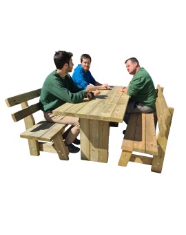 Mesa de madera de exterior MASGAMES CALELLA con bancos con respaldo MASGAMES VIC