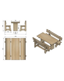 Mesa de madera de exterior MASGAMES CALELLA con bancos con respaldo MASGAMES VIC