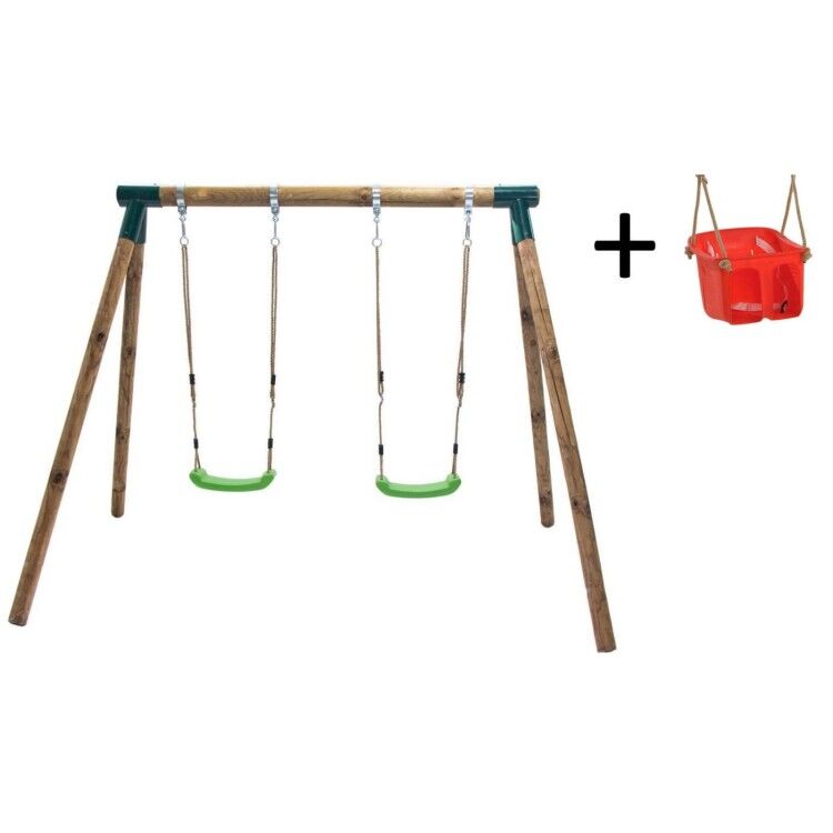 Columpio doble de madera redonda Masgames KADI L + asiento bebé