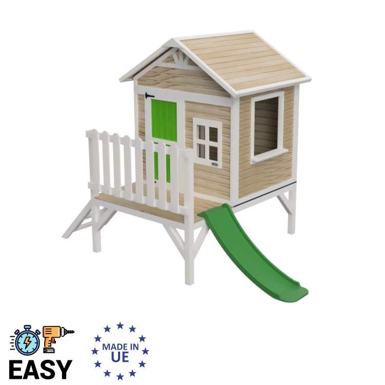 Casita infantil de madera por paneles Masgames FLAM elevada 60 cm