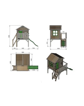 Casita infantil de madera por paneles Masgames FLAM elevada 90 cm