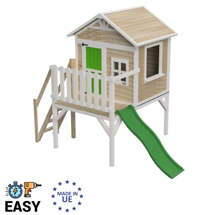 Casita infantil de madera por paneles Masgames FLAM elevada 90 cm