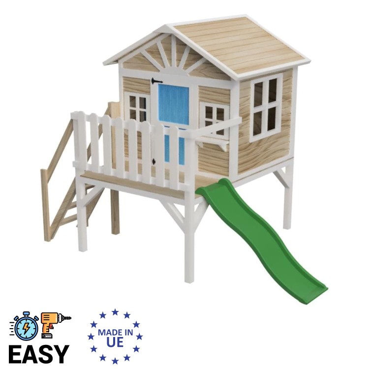 Casita infantil de madera por paneles Masgames VISBY elevada 90 cm